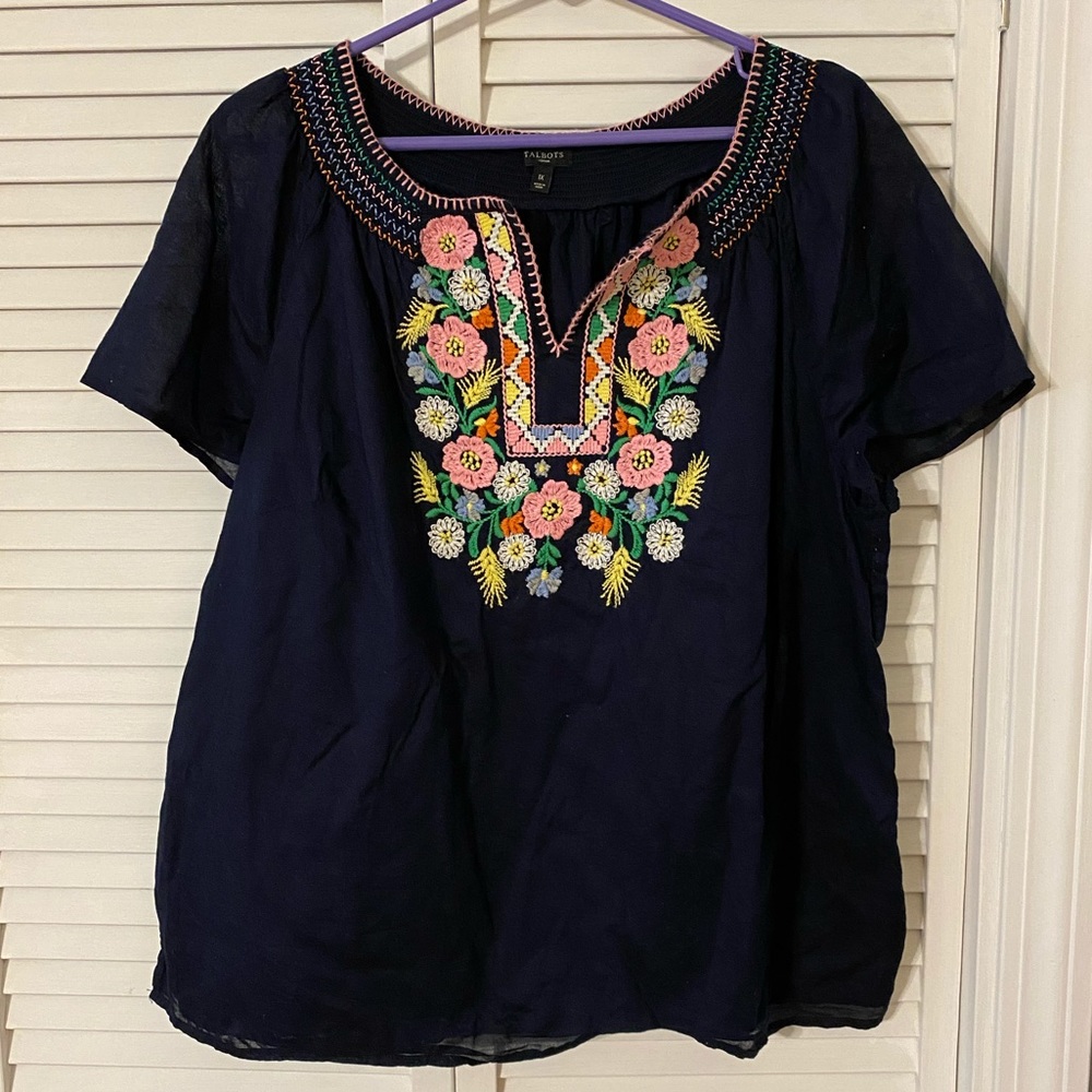Talbots size 1X short sleeve peasant top